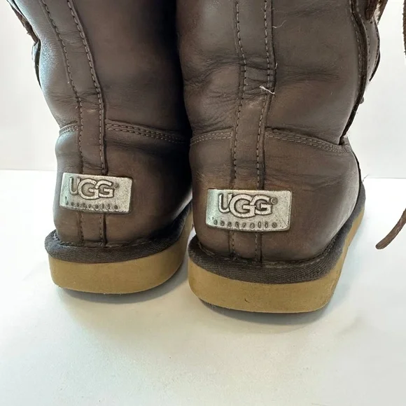 UGG Australia Upside Brown Leather Tall Winter Lace Boots Women’s Size 6 - Picture 6 of 10